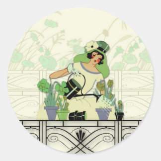 WINDOW GARDEN, ART DECO LADY: SOMMERGRÜNTÖNE RUNDER AUFKLEBER