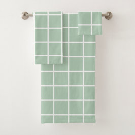 Window Pane Grid, White on Sage Green Badhandtuch Set