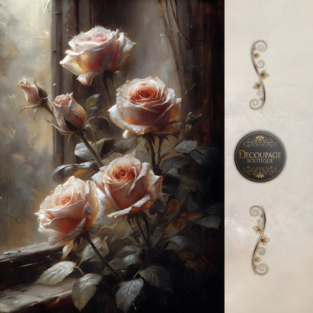Window Roses in Blush Decoupage Seidenpapier (Window Roses in Blush Decoupage Tissue Paper)