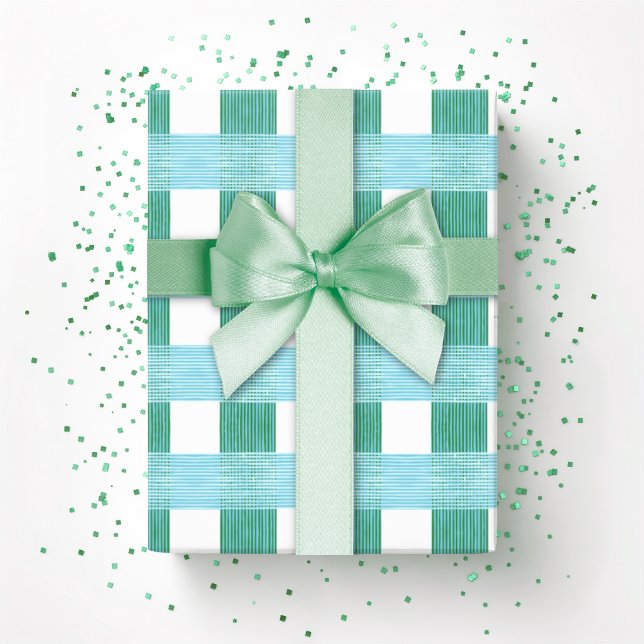 Windowpane Weave Gingham in Green and Aqua Geschenkpapier (Von Creator hochgeladen)