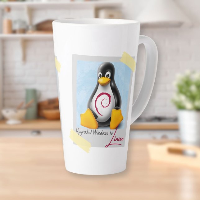 Windows Debian Linux Tux aktualisiert Milchtasse (Upgraded Windows Debian Linux Tux Latte Mug)