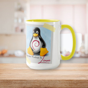 Windows Debian Linux Tux aktualisiert Tasse