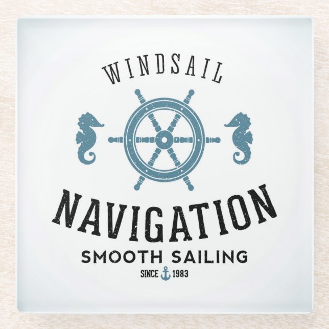 Windsail Navigations-Plakat Glasuntersetzer (Vorderseite)