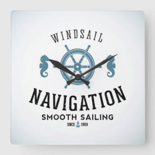 Windsail Navigations-Plakat Quadratische Wanduhr