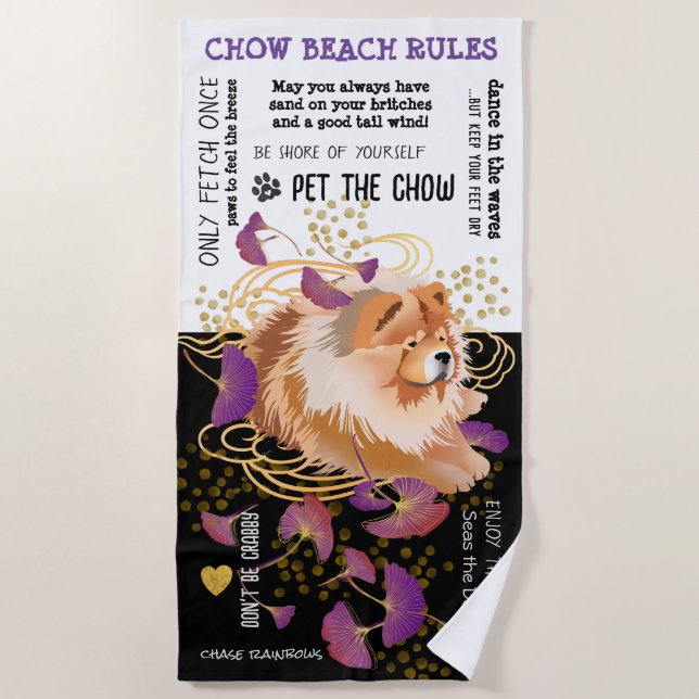 WINDSONG CHOW BEACH RULES Strandhandtuch (Vorderseite)