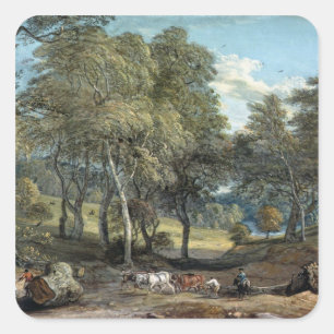 Windsor Forest with Oxen Zeichnend Timber, 1798 Quadratischer Aufkleber