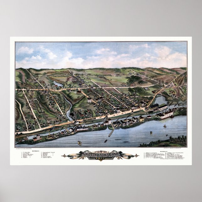 Windsor Locks, CT Panoramic Map - 1877 Poster (Vorne)