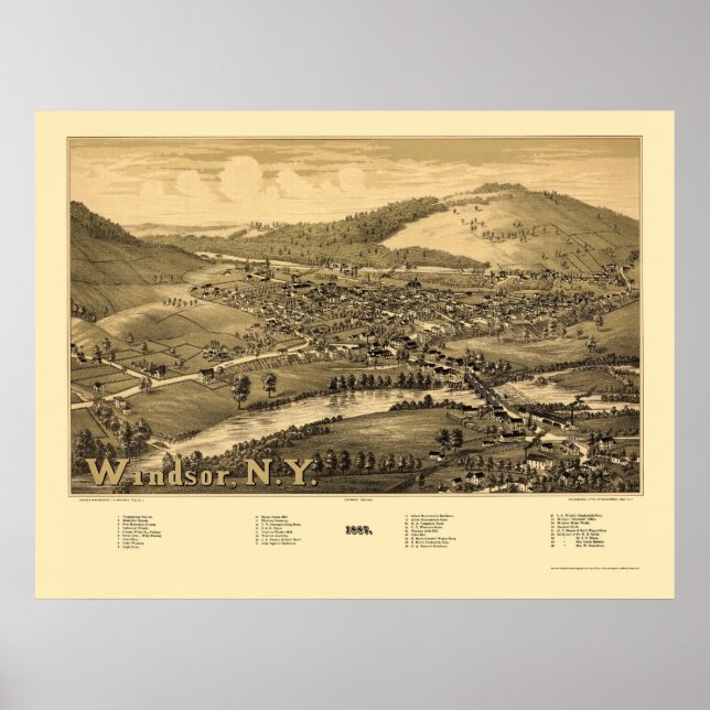 Windsor, NY Panoramic Map - 1887 Poster (Vorne)