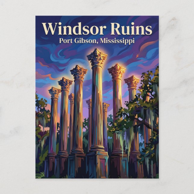Windsor Ruinen Mississippi Postkarte (Vorderseite)