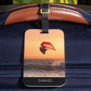 Windsurfen bei Sonnenuntergang Personalisiert nach Gepäckanhänger