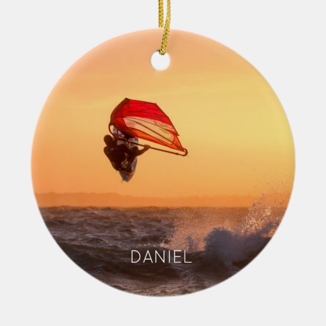 Windsurfen bei Sunset Surfer Segelboarden Keramik Ornament (Vorne)