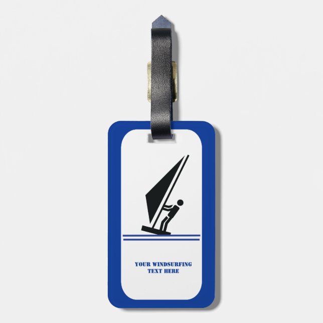 Windsurfer an Bord schwarz, blau Windsurfeigens Gepäckanhänger (Rückseite vertikal)
