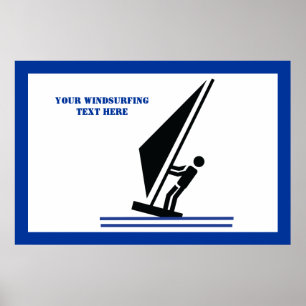Windsurfer an Bord schwarz, blau Windsurfeigens Poster