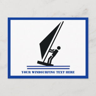 Windsurfer an Bord schwarz, blau Windsurfeigens Postkarte