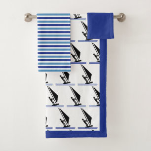 Windsurfer an Bord und Streifen Windsurfen Badhandtuch Set