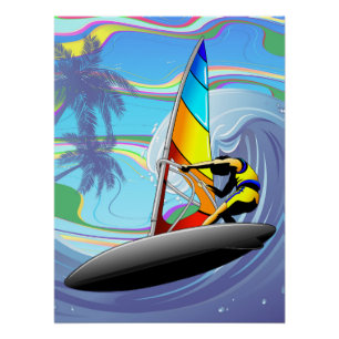 WindSurfer auf großen Meereswellen Poster