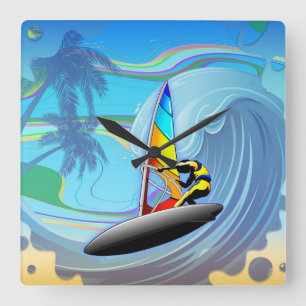WindSurfer on Ocean Waves Wall Clock Quadratische Wanduhr