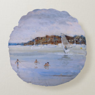 Windsurfer und Badegäste Rundes Kissen