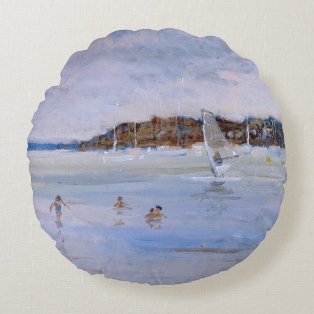 Windsurfer und Badegäste Rundes Kissen (Vorderseite)
