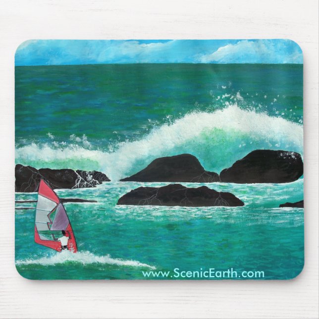 Windsurfing in Hawaii-Ozean Mousepad Kunstmalerei (Vorne)