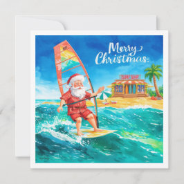 Windsurfing Santa Beach Christmas Card Feiertagskarte