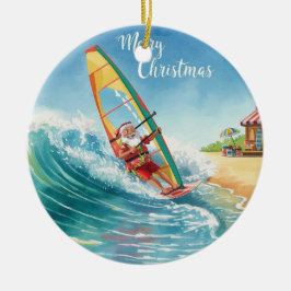 Windsurfing Santa Beach Christmas Keramik Ornament