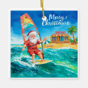 Windsurfing-Santa-Strand-Weihnachtskarte Keramikornament