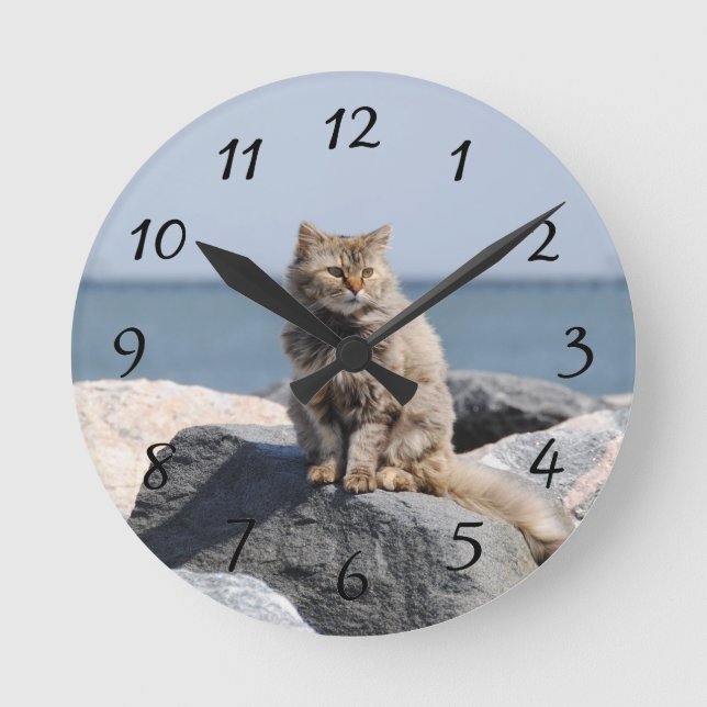 Windswept Katze Runde Wanduhr (Vorderseite)