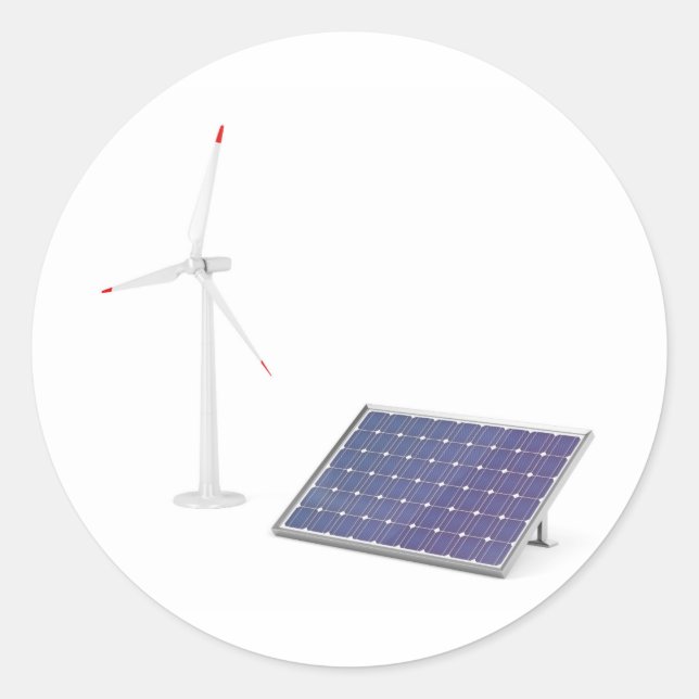 Windturbine und Solarpaneele Runder Aufkleber (Vorderseite)