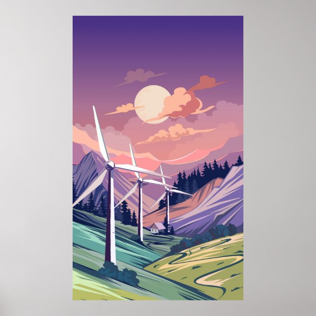 Windturbinen in den Bergen Poster (Vorne)