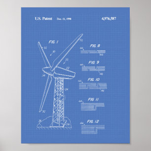Windturbinenrotor 1990 Patentzeichnung Blaupause Poster