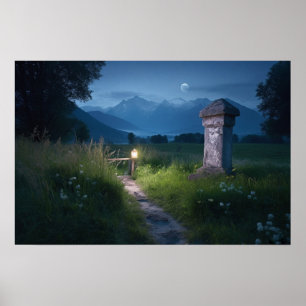 Windweg zur Liegenlinie in der Nähe des Sees Poster