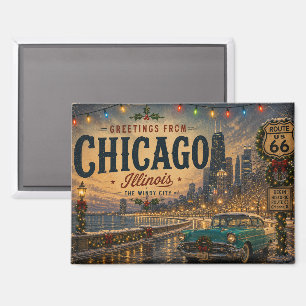 Windy City Christmas Classic Car Chicago Magnet