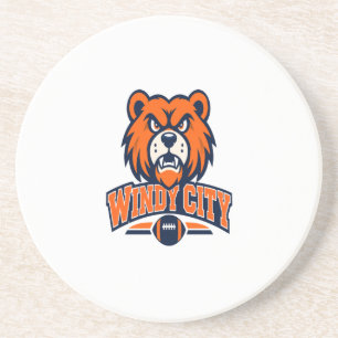 Windy City Football Wütender Bär Maskottchen Sport Getränkeuntersetzer