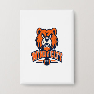 Windy City Football Wütender Bärenmaskottchen Spor Button