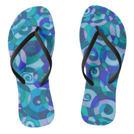 Windy Day Turbulence Blue Green Spirals Flip Flops