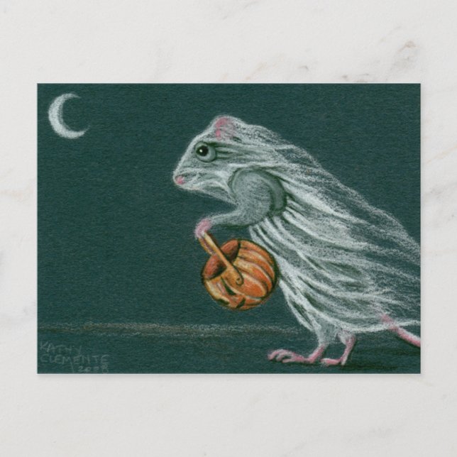 Windy Halloween Ghost Postcard Postkarte (Vorderseite)