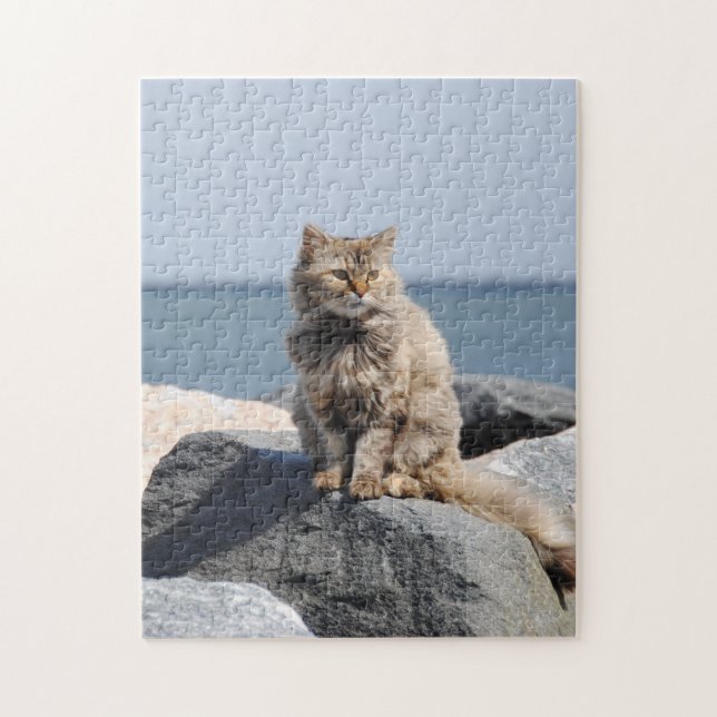 Windzerzauste Katze am Meer Puzzle (Vertikal)