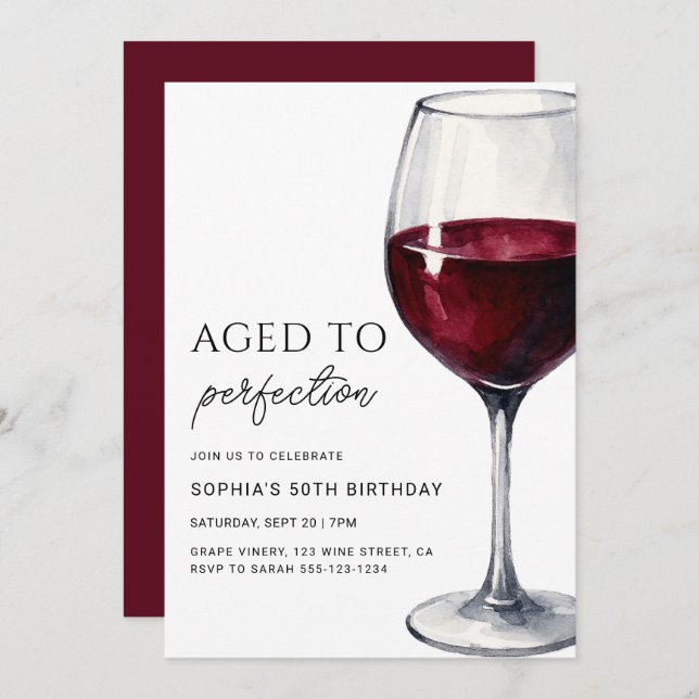 Wine Aged To Perfection Adult Birthday Party Einladung (Vorne/Hinten)