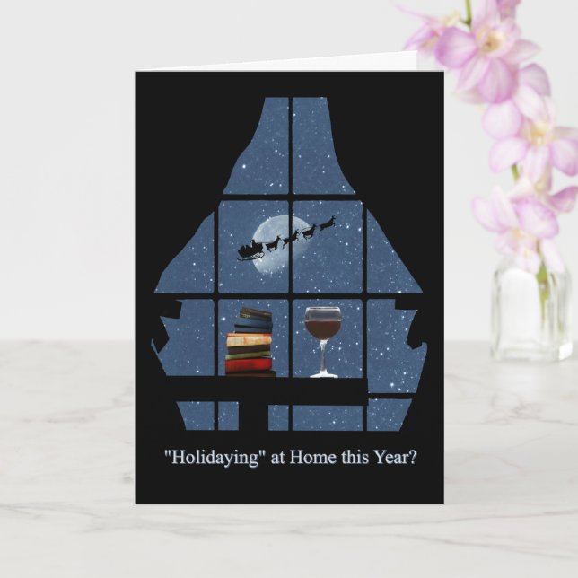 Wine and Books with Santa Bleibe Beim Zuhause Holi Karte (Orchidee)