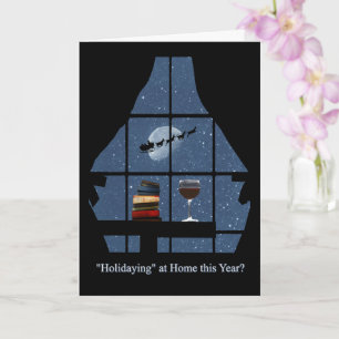 Wine and Books with Santa Bleibe Beim Zuhause Holi Karte