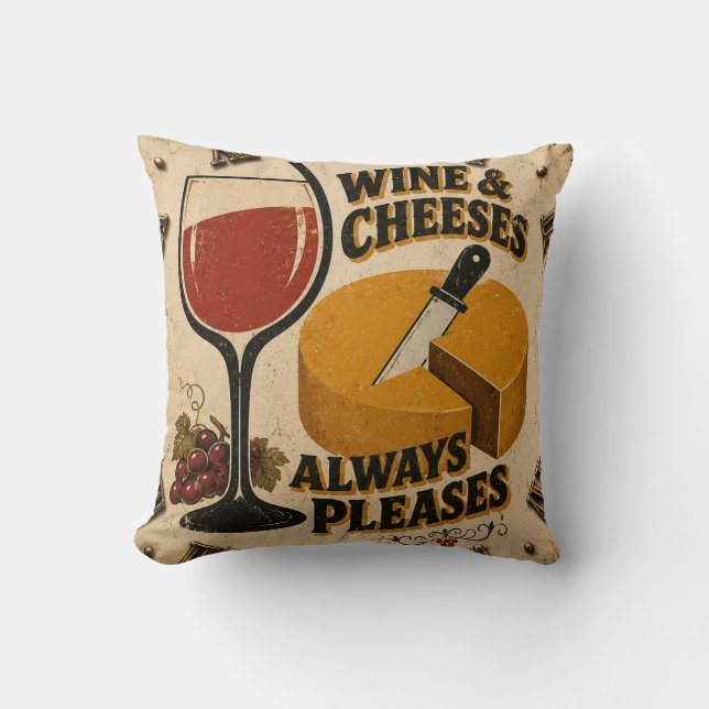 Wine and Cheese Always Pleases Rustic Kitchen  Kissen (Vorderseite)