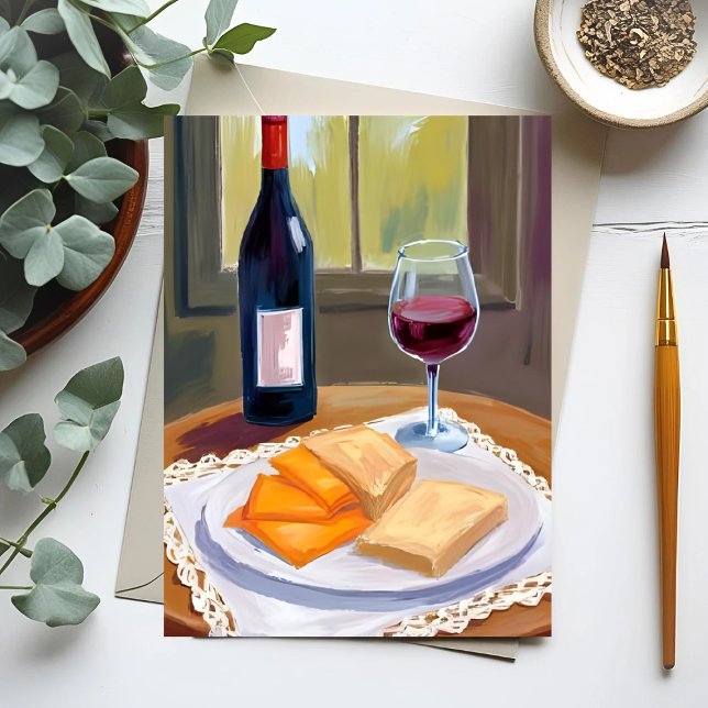 Wine and Cheese | Watercolor Painting Postkarte (Von Creator hochgeladen)