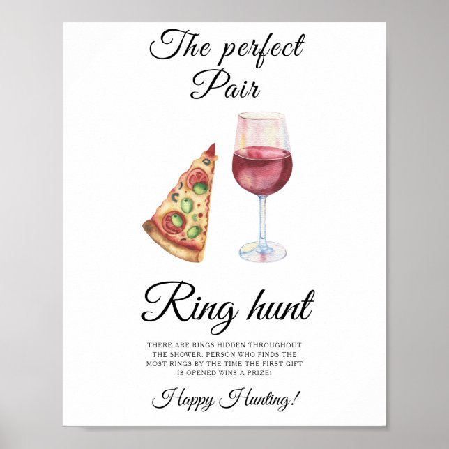 Wine and Pizza Bridal shower Ring hunt game Poster (Vorne)
