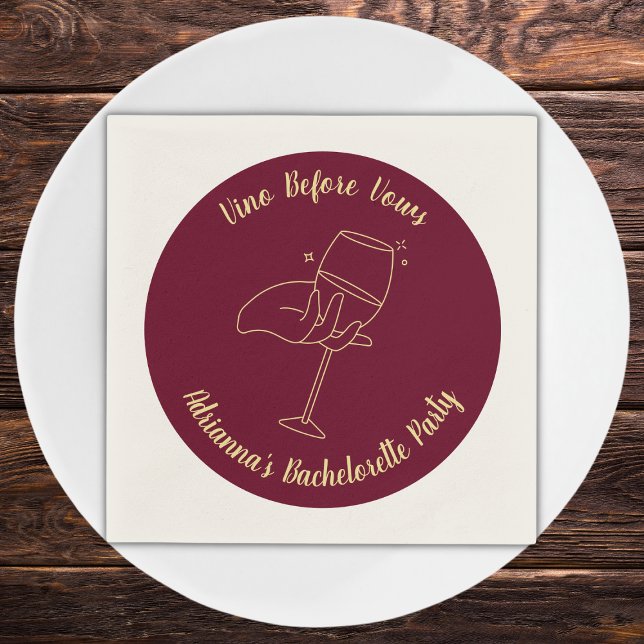 Wine Bachelorette Burgundy Vino Before Vows Serviette (wine bachelorette party napkins vino before vows elegant burgunde and golden bach party)