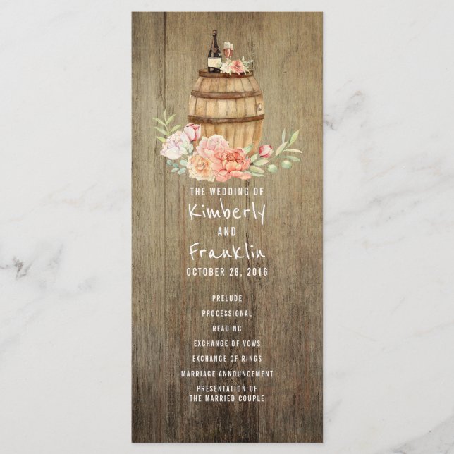 Wine Barrel Rustic Floral Hochzeitsprogramme Programm (Vorderseite)