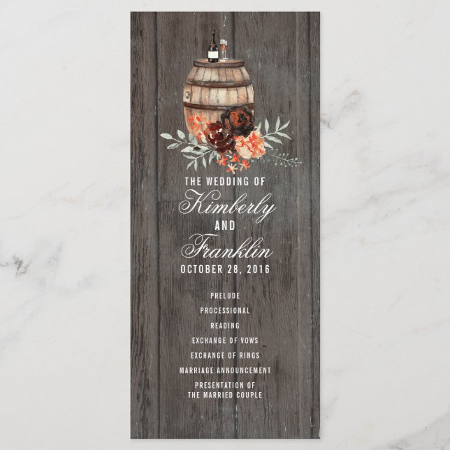 Wine Barrel Rustic Floral Hochzeitsprogramme Programm (Vorderseite)