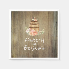 Wine Barrel Rustic Floral Wood Wedding Serviette