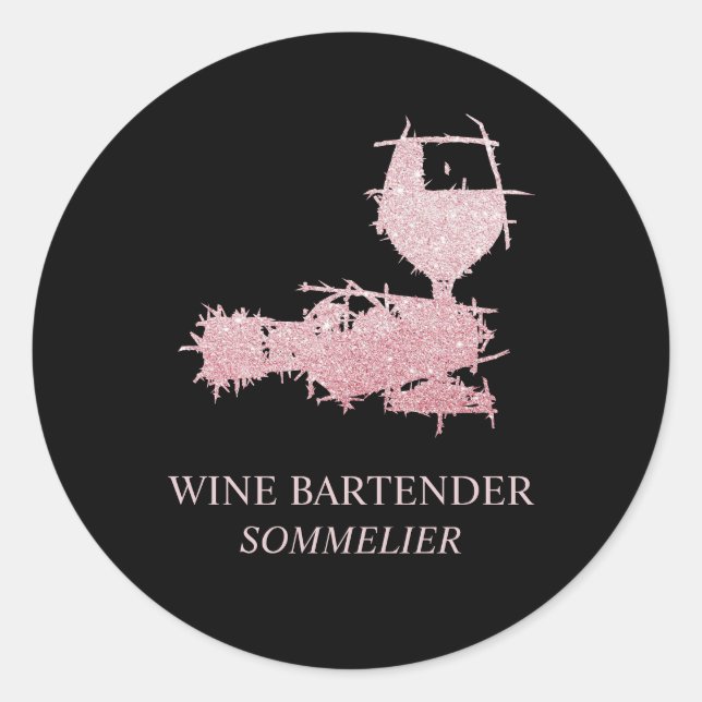 Wine Bartender Sommelier Waitress Rose Gold Runder Aufkleber (Vorderseite)