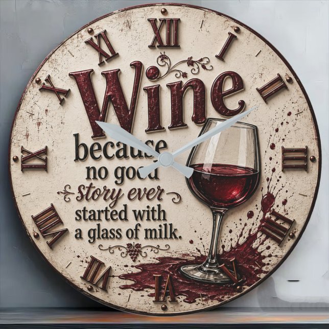 Wine Because No Good Story Ever Started with Milk Große Wanduhr (Von Creator hochgeladen)